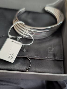 Calvin Klein Polished Silver Stacked Cuff Bracelet